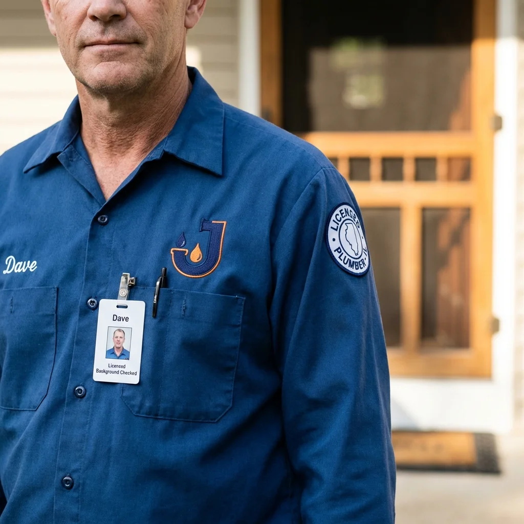 Licensed plumber showing ID badge in Santa Fe Springs, CA