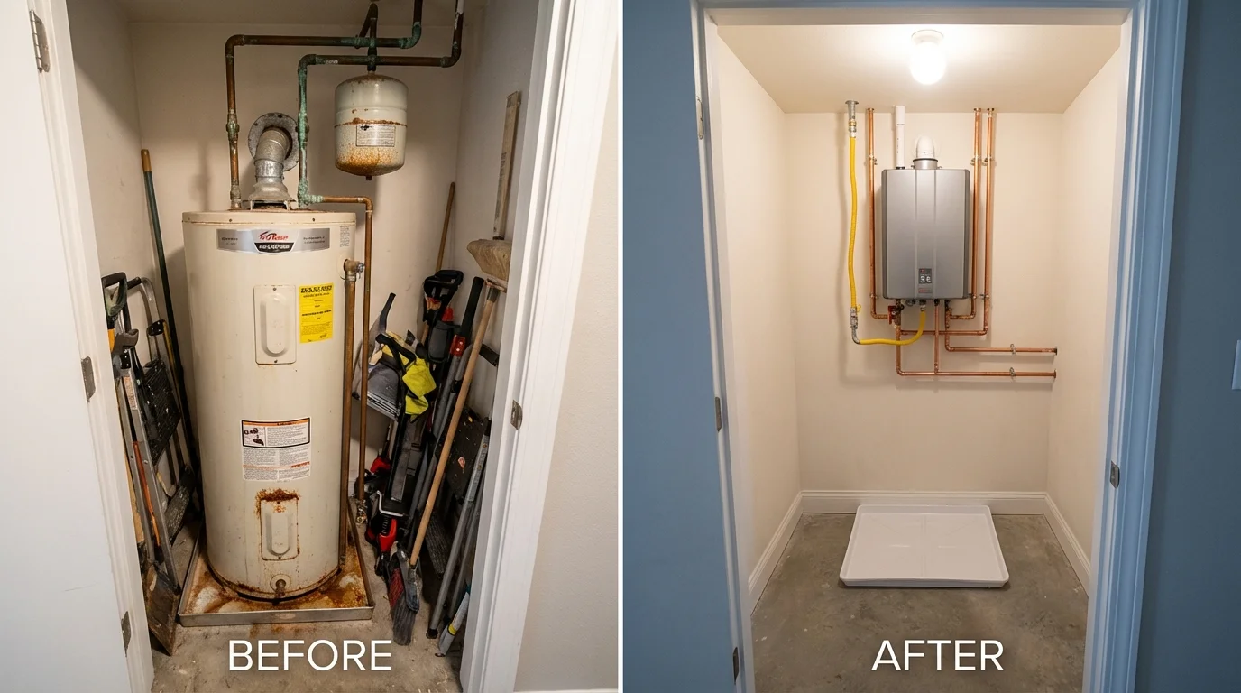 Tank water heater versus wall-mounted tankless unit comparison for Santa Fe Springs, CA homeowners