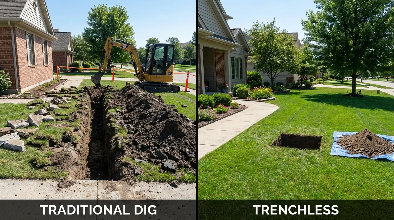 Trenchless sewer repair with minimal yard damage versus traditional excavation in Santa Fe Springs, CA